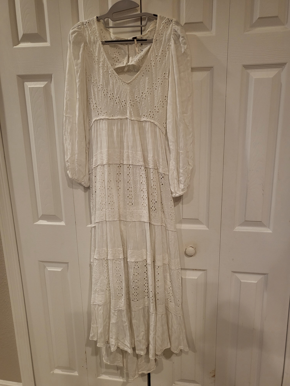 Free People Mockingbird Eyelet Tiered Maxi Dress White Cream Boho